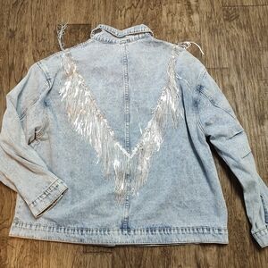 Shein Curve Plus Size denim jacket with sequined embellishment on back 2XL